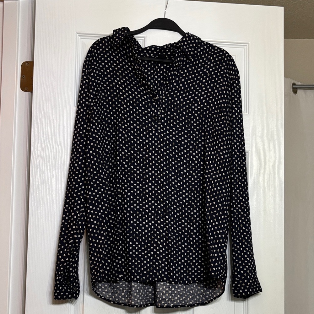 Navy and Cream Polka Dot / Floral Motif  Monochrome Blouse